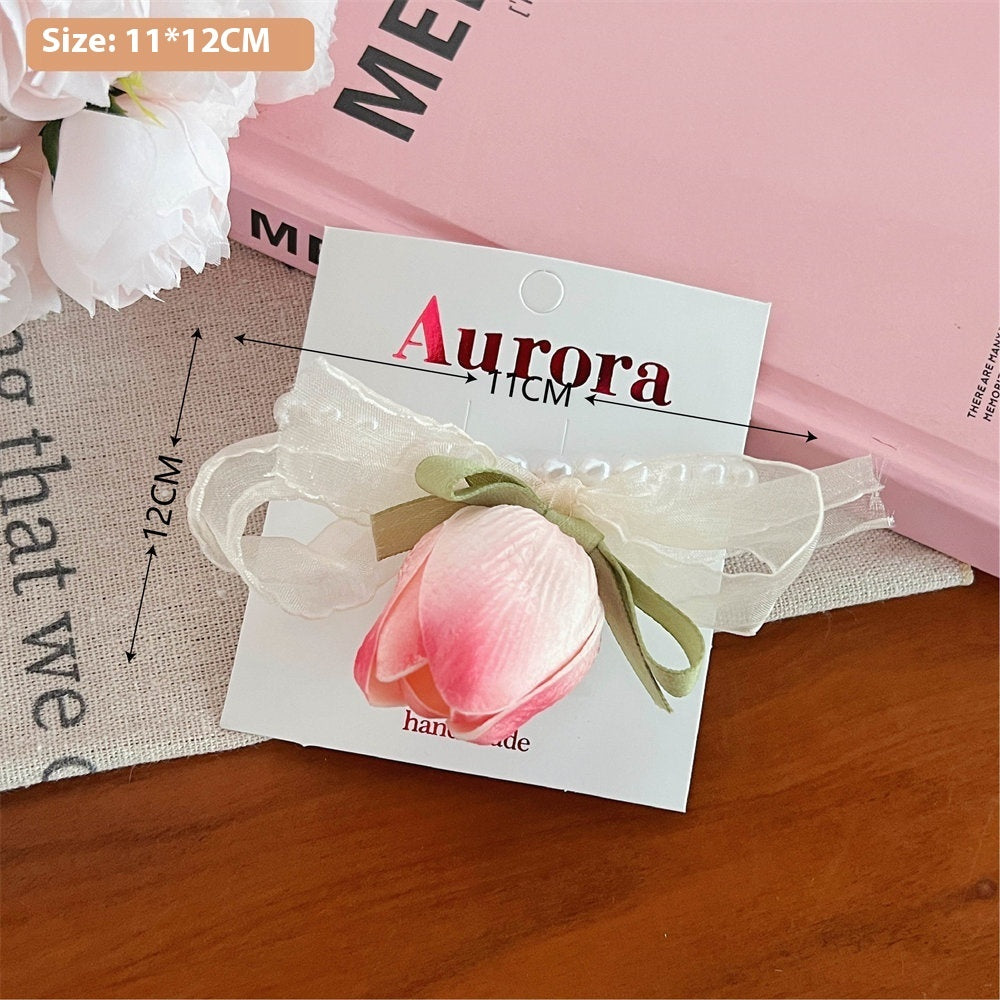 Three-dimensional Tulip Flower Barrettes Simple Ribbon