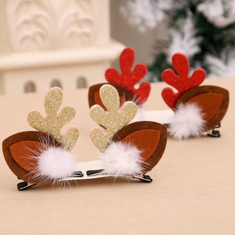 Christmas Small Gifts For Children Antlers Mink Hair Clip Hairpin Set Headdress