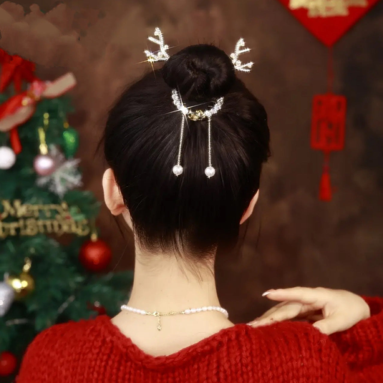 Best Alloy Pearl Hair Accessories Elk Romantic Shining Zirconium Tassel Bead Ball Clip For Women