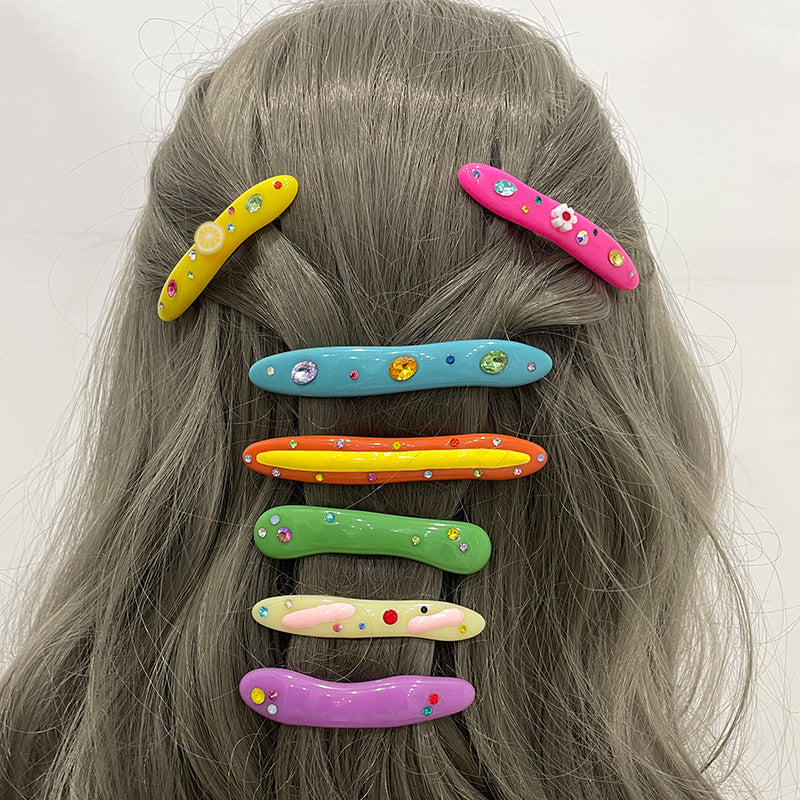 Women's Candy Color Resin Diamond Drop Oil Barrettes