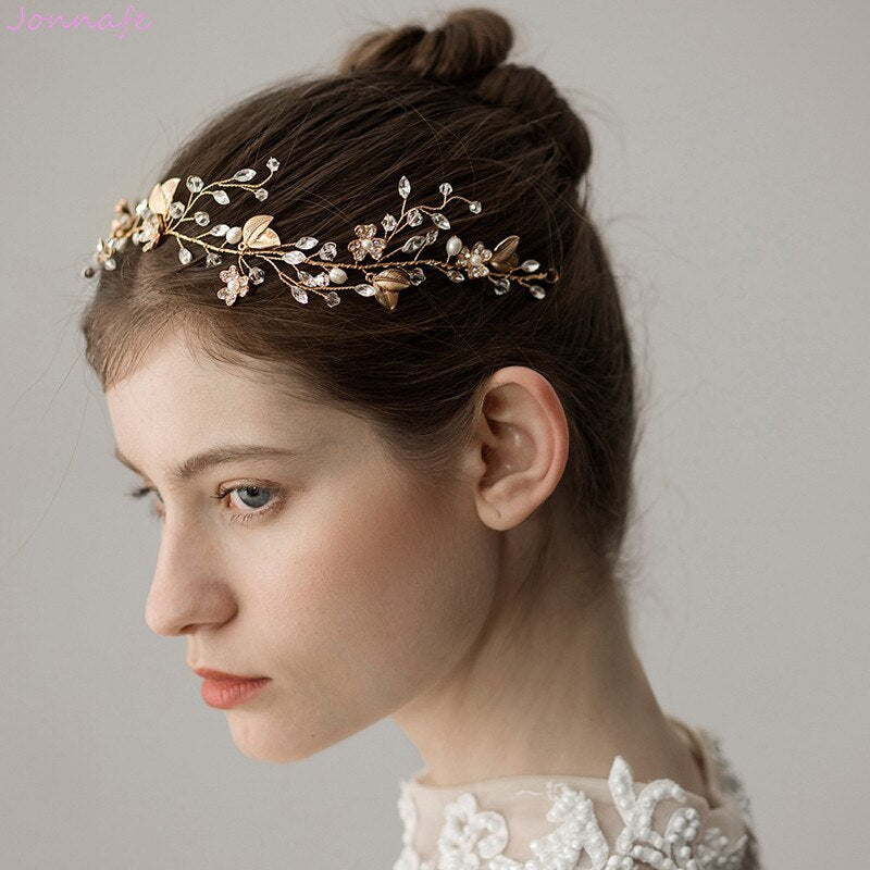 Best Sweet Crystal Branches Bridal Headgear Natural Wind Gold Leaf Bridal Headband