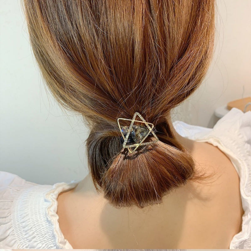 Geometric Rhinestone Hair Rope Super Flash Hair Ring