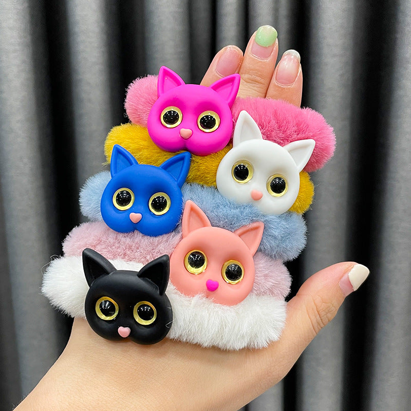 Cute Cartoon Kitten Hair Rope Girly Plush Hair Ring
