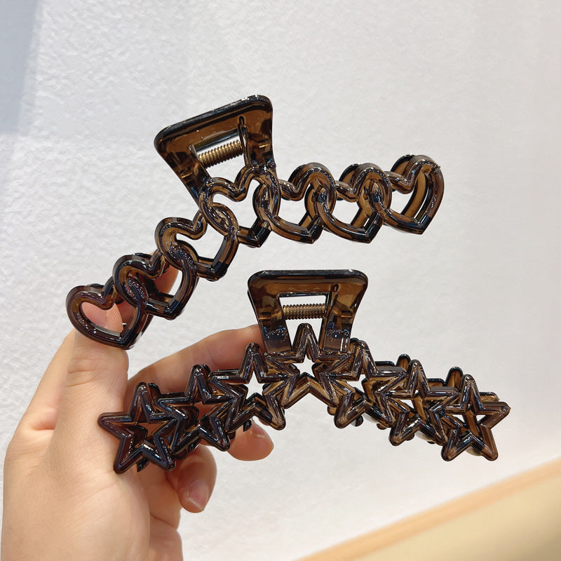 Transparent Brown Large Size Hollow Heart-shaped Barrettes