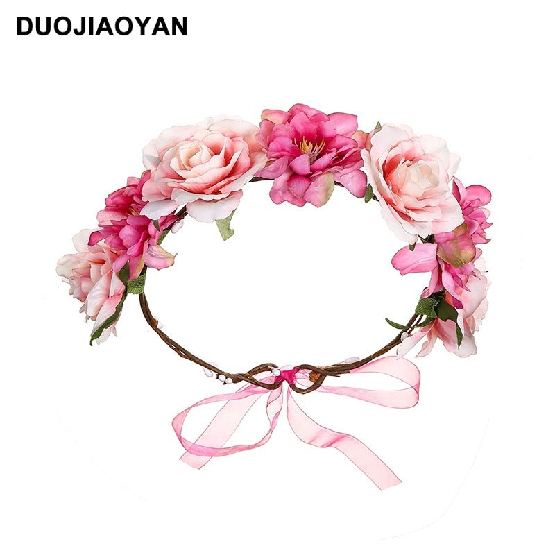 Best Fabric Colorful Rose Flower Garland Hair Accessories