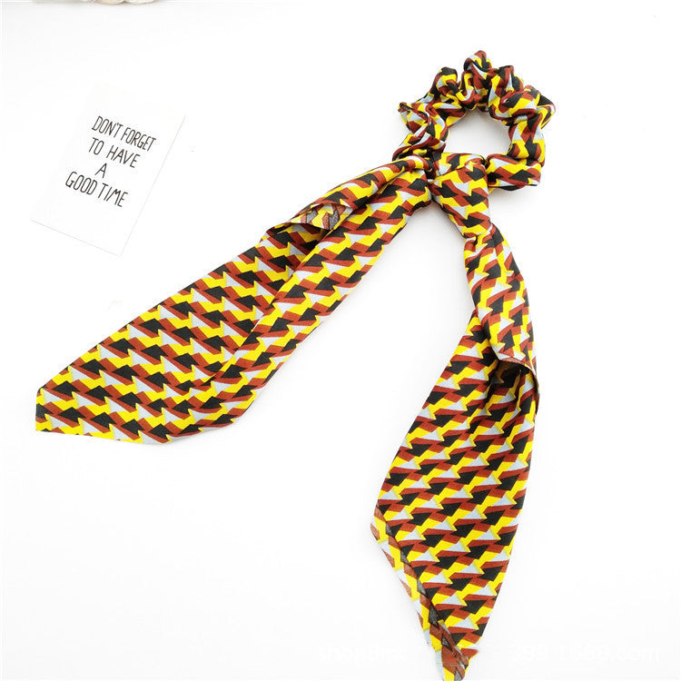 Retro Extra-long Silk Scarf Floating Ribbon Bow Hair Ring