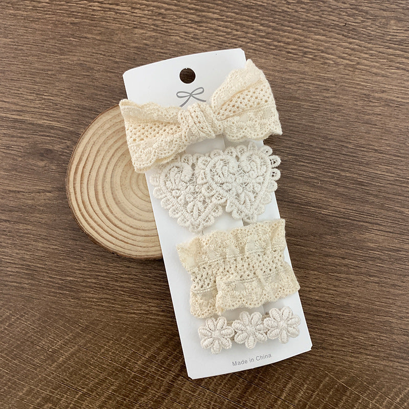 Fabric Lace Barrettes 4 Pack Baby Flower Headwear