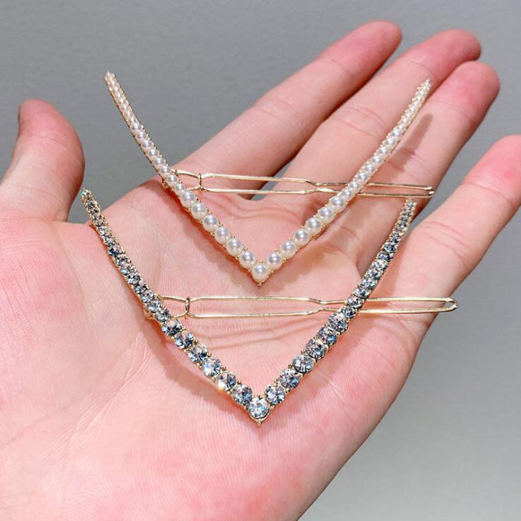 V-shaped Clip Rhinestone Pearl Hair Accessories