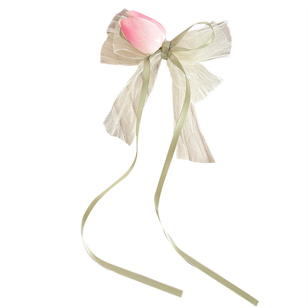 Three-dimensional Tulip Flower Barrettes Simple Ribbon