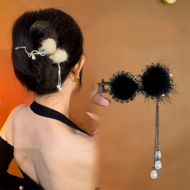 Best Women's Fashion Temperament Tassel Hair Ball Twist Clip
