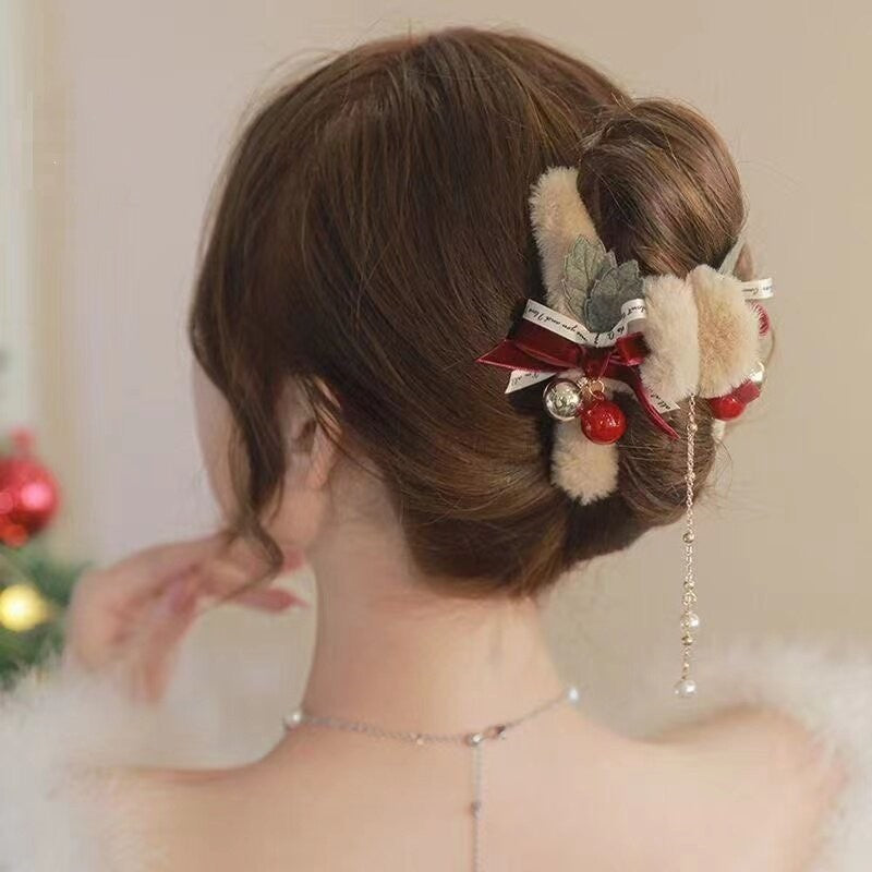 Christmas Plush Female Bow Barrettes