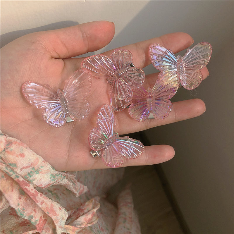 Super Fairy Mermaid Color Butterfly Barrettes Transparent Plated AB Pretty Girl Bang Clip Fantasy Laser Butterfly Hair Clip Headdress