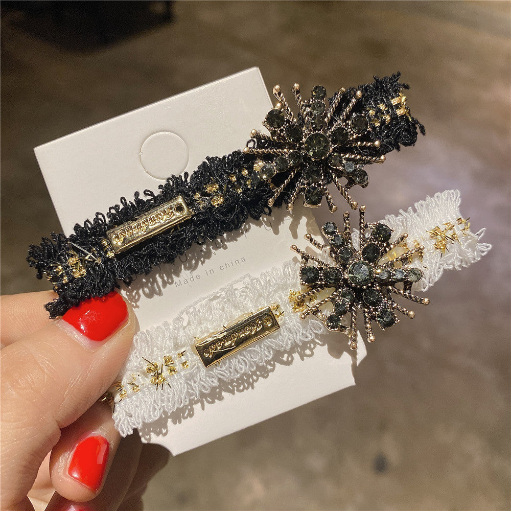 Cloth Czech Diamond Side Rhinestone Wool Back Hair Clip