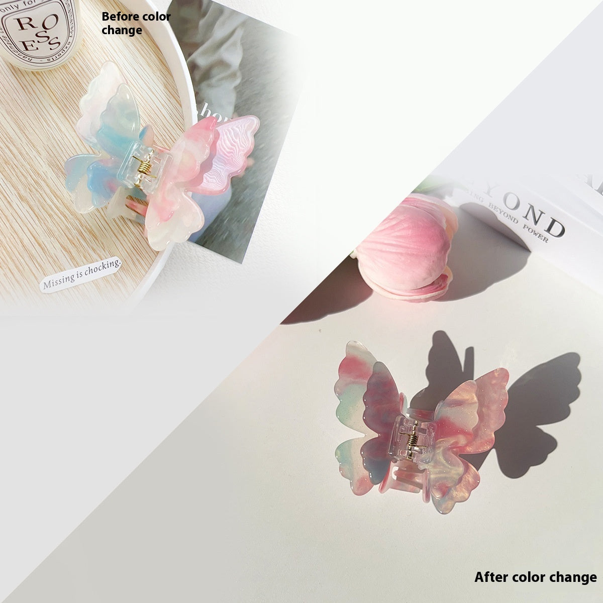 French High-end Double-layer Butterfly Color Hair Clip