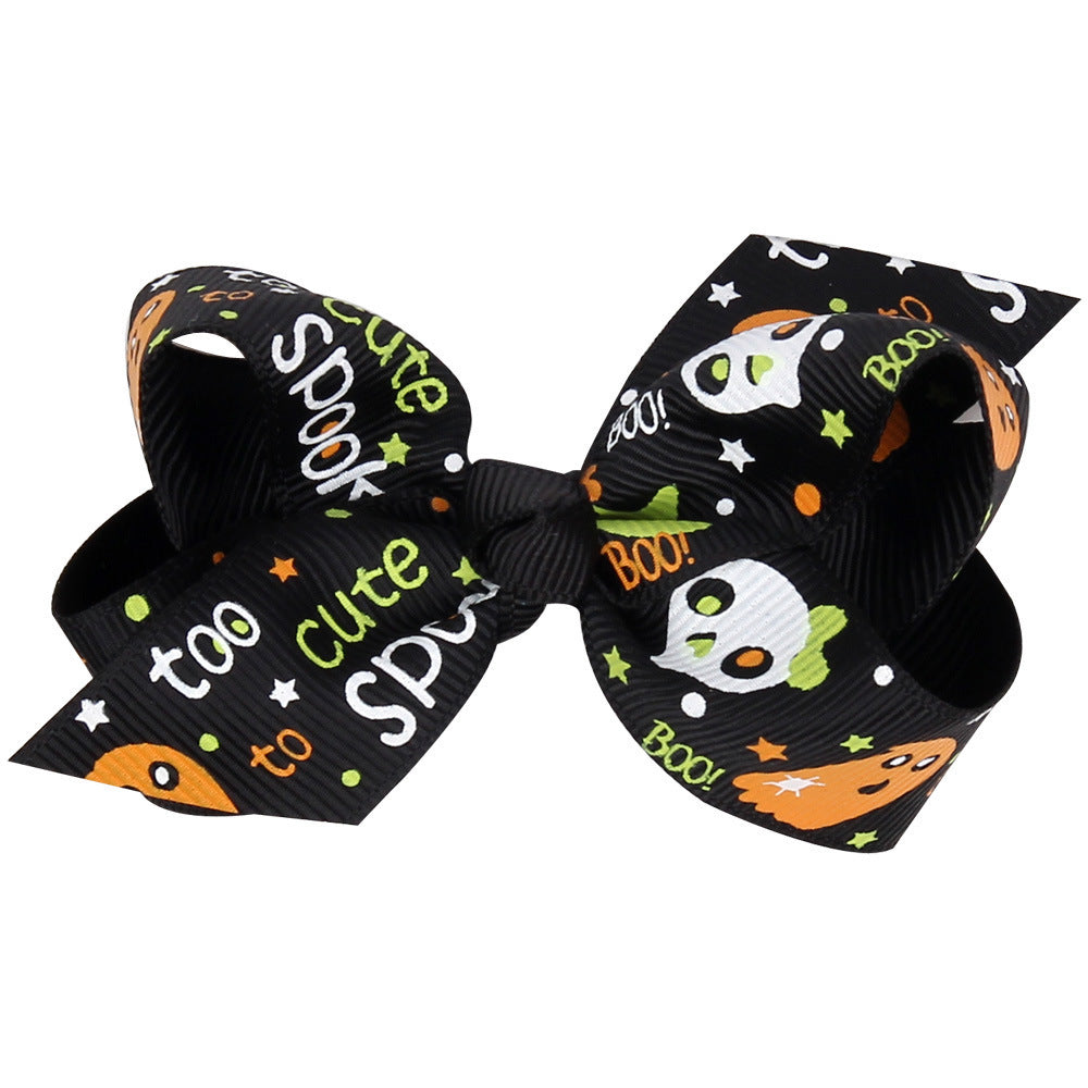 Children's Fashion Halloween Cartoon Print Bow Barrettes