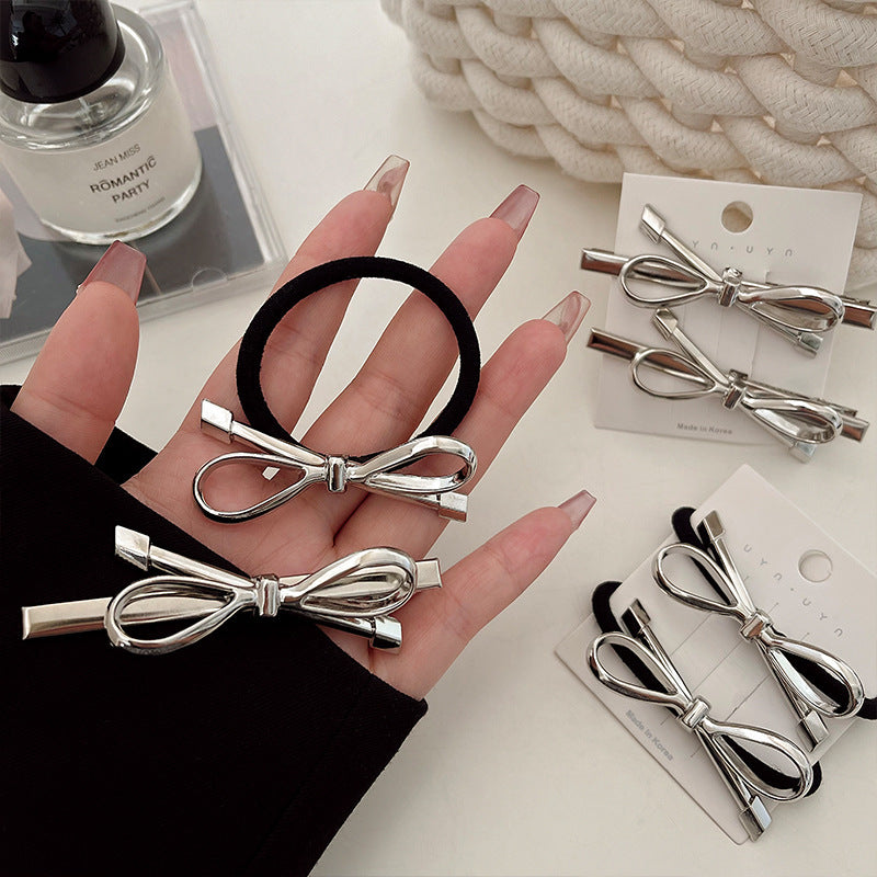 Ins Cold Style Silver Bow Barrettes Women