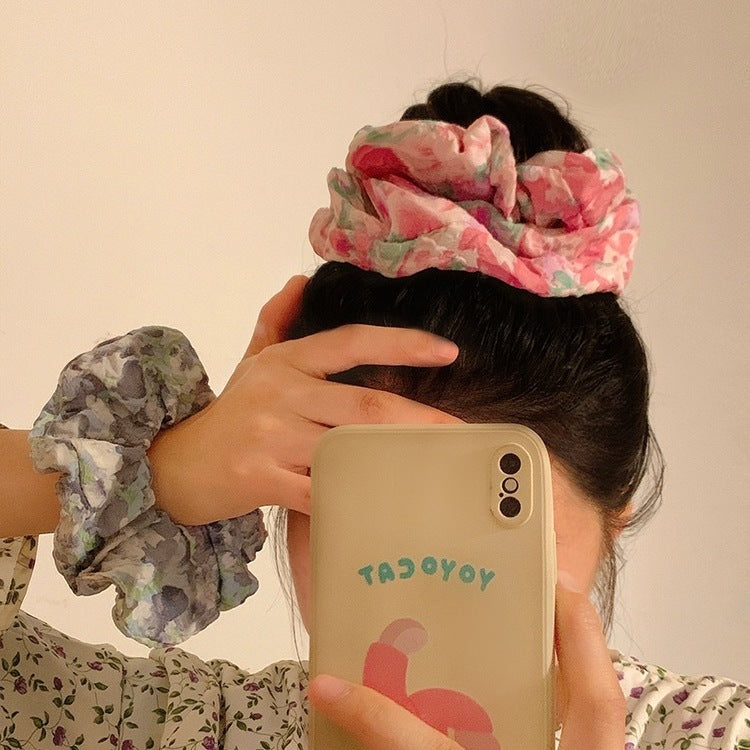 Pastoral Floral Oil Painting Flower Large Intestine Hair Ring