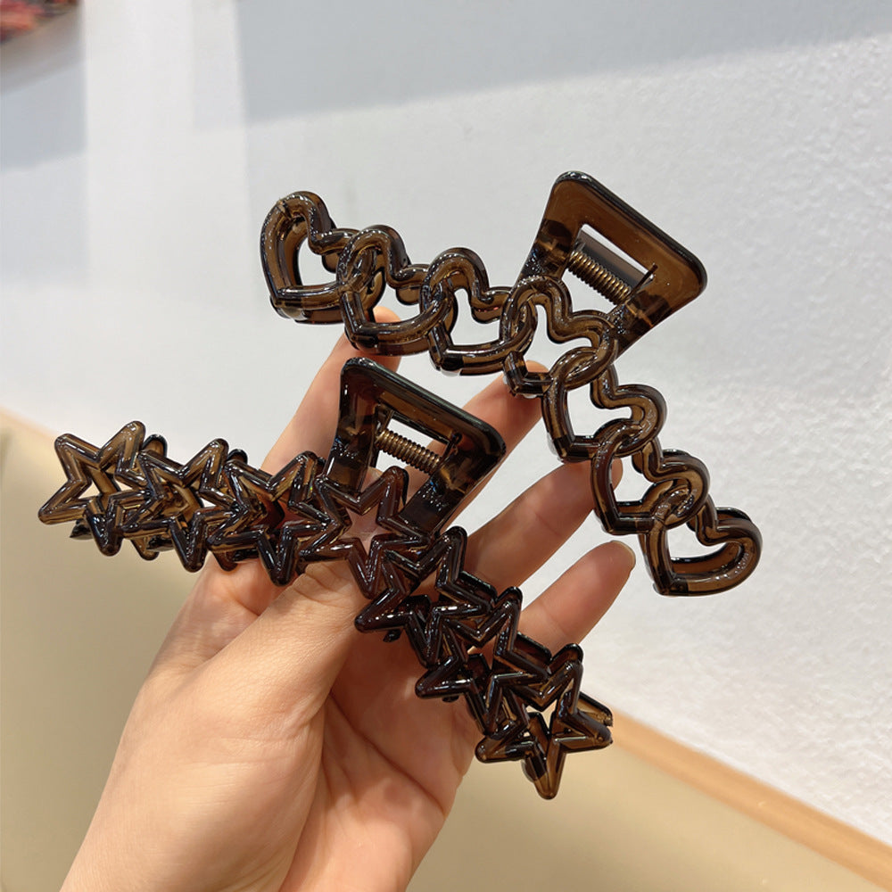 Transparent Brown Large Size Hollow Heart-shaped Barrettes