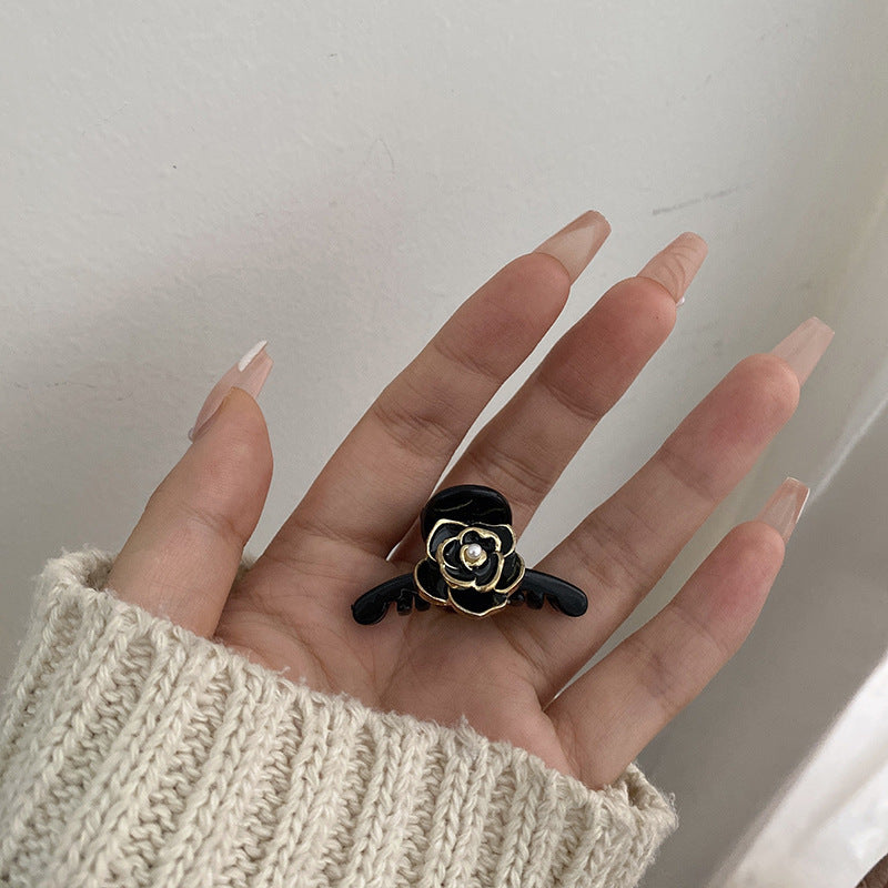 Dripping Oil Camellia Trumpet Bangs Side Cropped Hair Clip