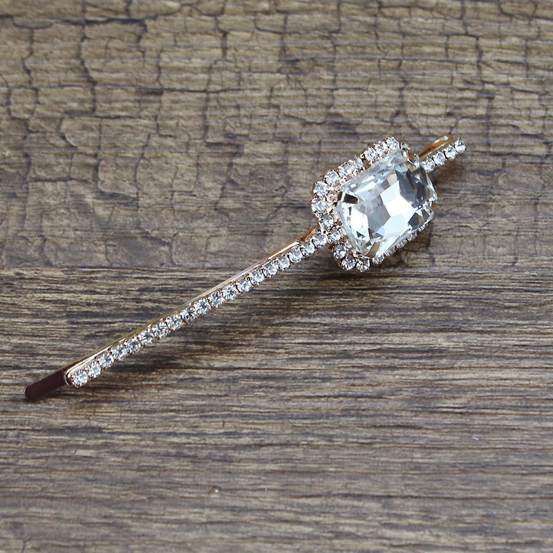 Square Rhinestone Bobby Pin Hair Clip Personality Side Clip Headdress