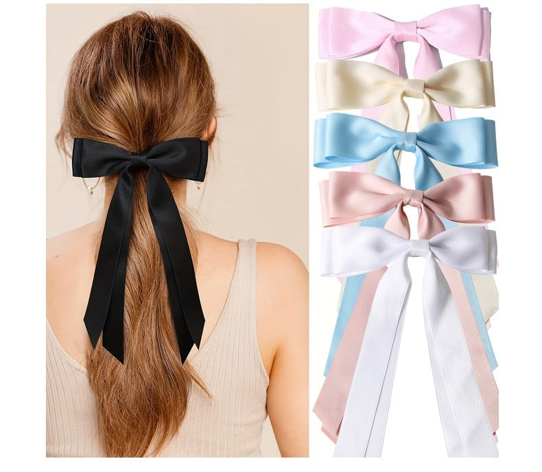 Bow Spring Clip Hairpin Sweet Double Large Ribbon Hairpin Long Ribbon Hair Accessories