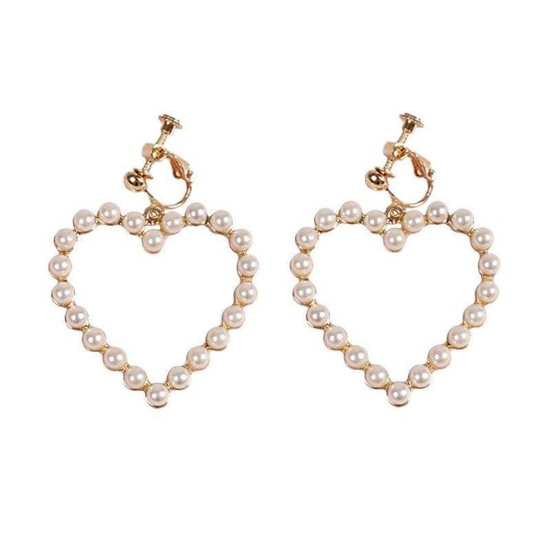 Ladies Full Heart Pearl Bow Cutout Hair Clip