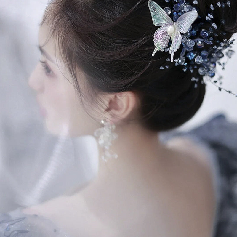 Best New Bridal Hair Accessories Blue Crystal Hair Band Ear Clip Set