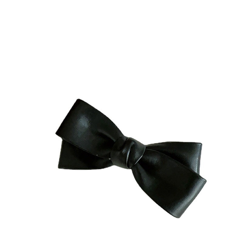 Gentle Coffee Color Series Textured Pu Bow Barrettes