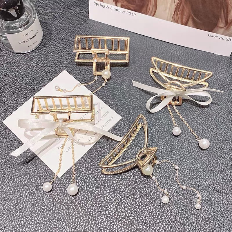 New Hair Accessories Ins Online Influencer Refined Pearl Metal Grip Korean Head Shark Clip Hairware