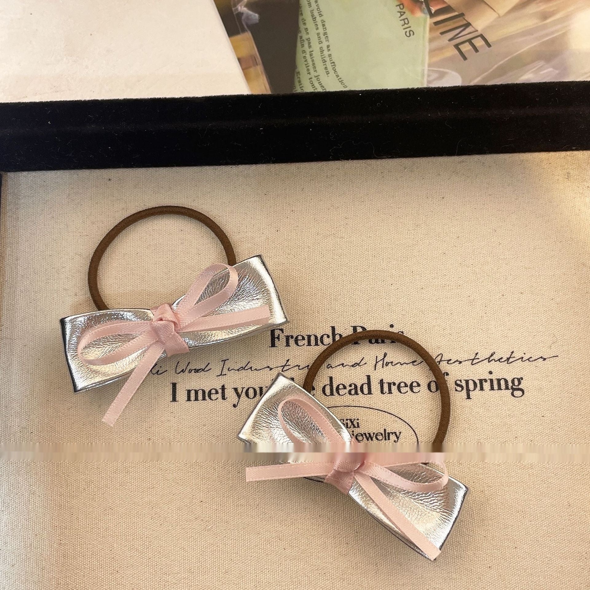 New Sweet Cool Silver Leather Bow Barrettes
