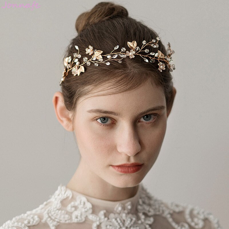 Best Sweet Crystal Branches Bridal Headgear Natural Wind Gold Leaf Bridal Headband