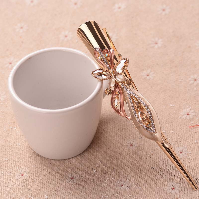 Painted golden crystal plate hair clip