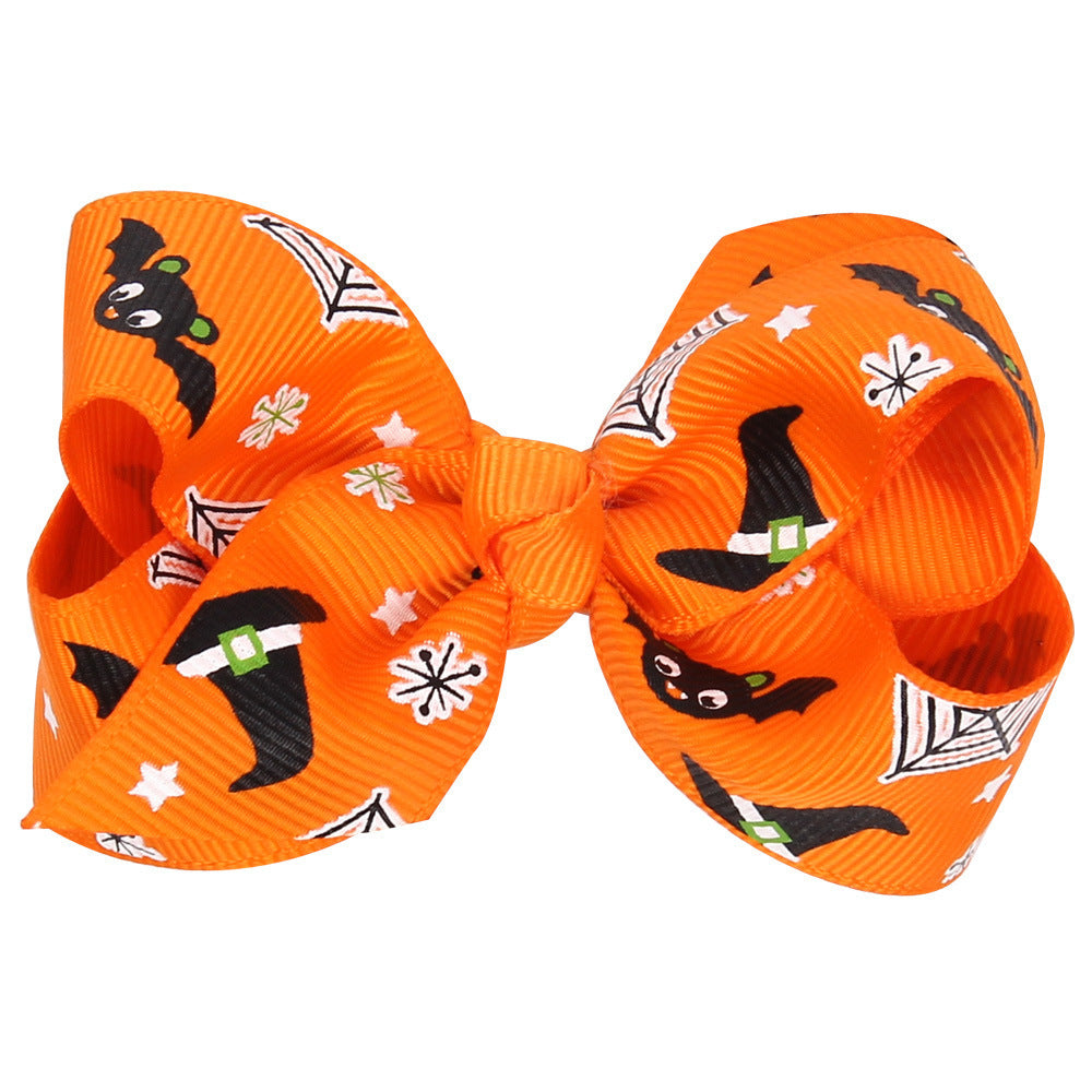 Children's Fashion Halloween Cartoon Print Bow Barrettes