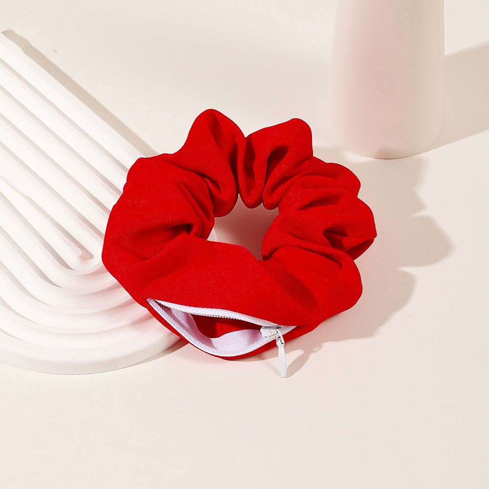 Solid Color Velvet Cloth Zipper Large Intestine Hair Ring