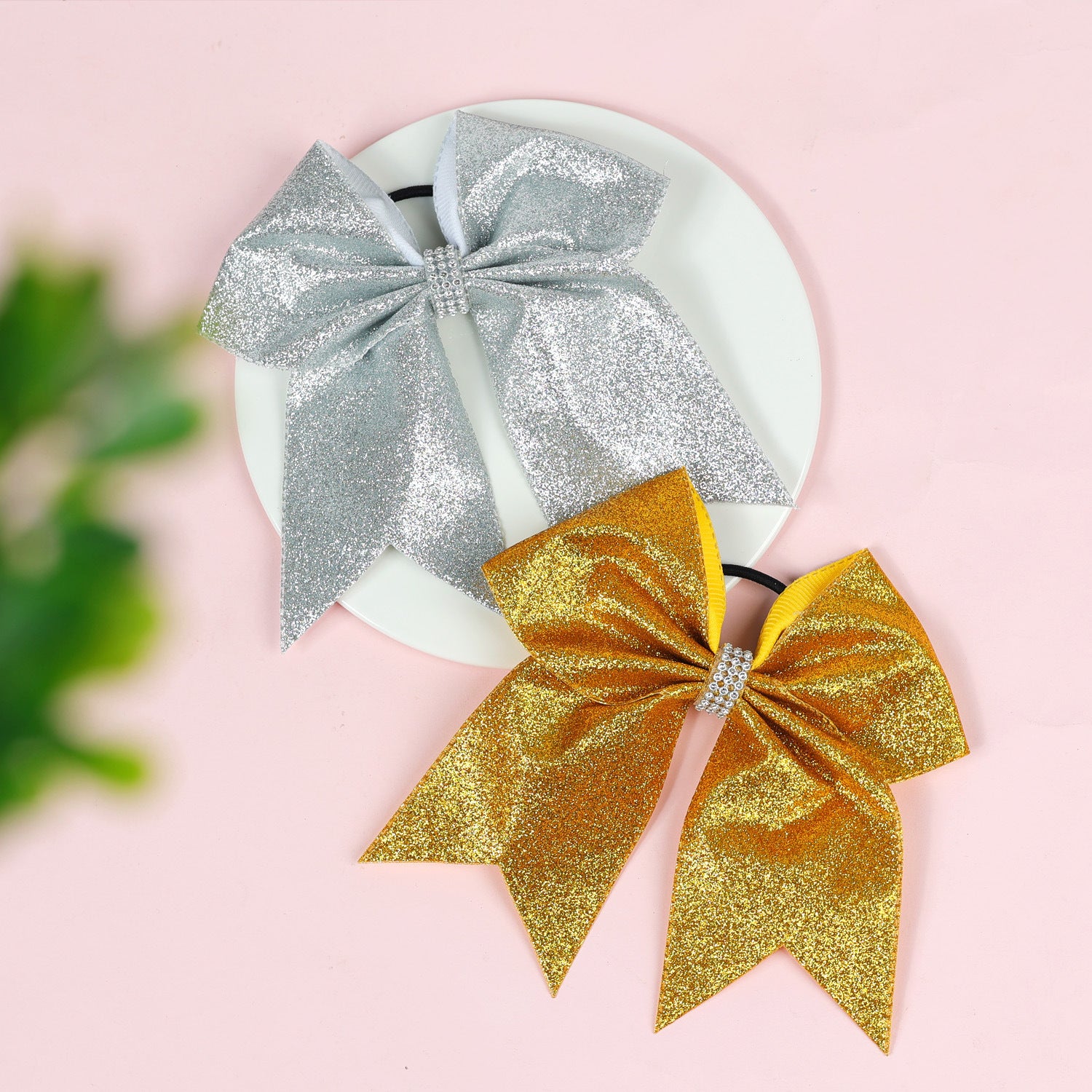 Solid Color Gold Leaf Glitter Light Diamond Dovetail Bowknot Hair Ring