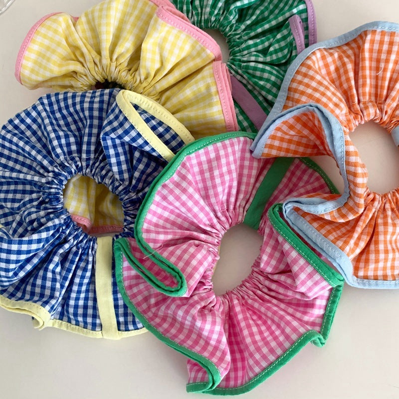 Early Spring New Sweet Girl Candy Color Plaid Hair Ring