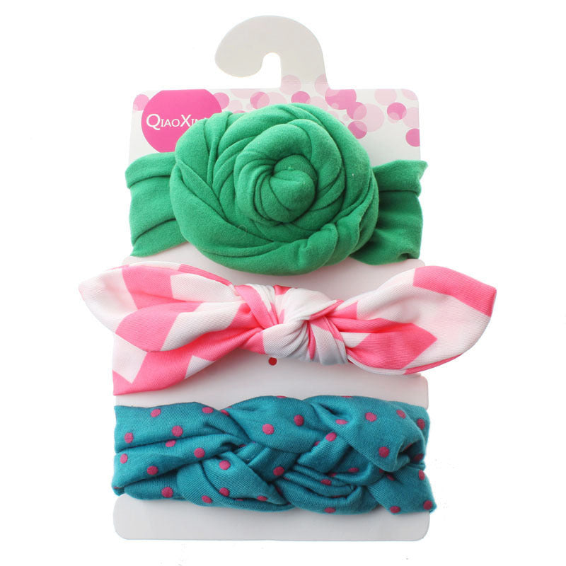 Exclusive For Cross-border Baby Rabbit Ear Hair Ring Headband Set Children Headwear