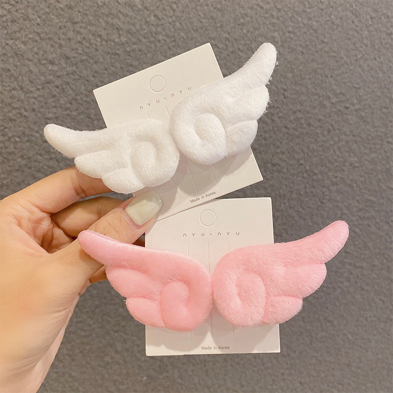 Little Girl Bang Clip Cute Plush Hair Accessories Angel Wings A Pair Of Hairclips