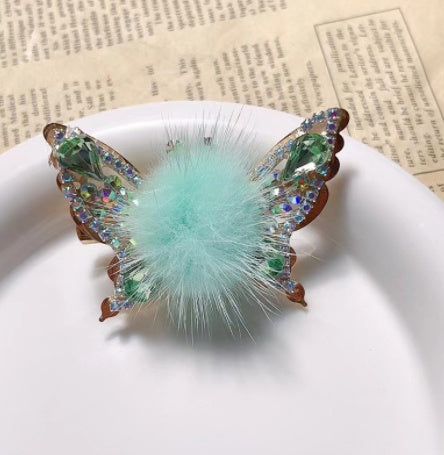 Women's Fashionable Mink Fur Moving Butterfly Hair Clip