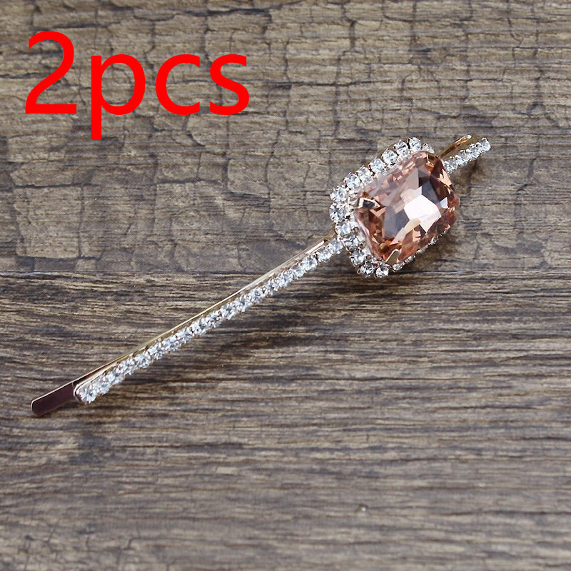 Square Rhinestone Bobby Pin Hair Clip Personality Side Clip Headdress