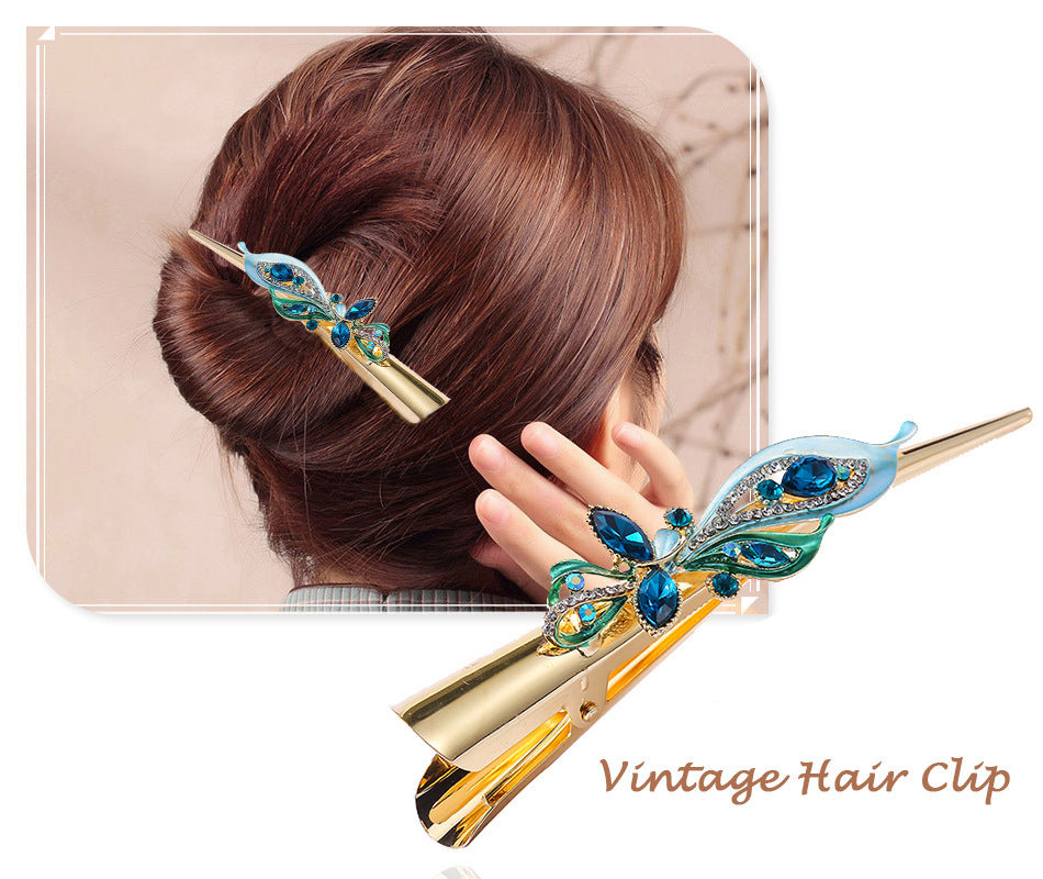 Painted golden crystal plate hair clip