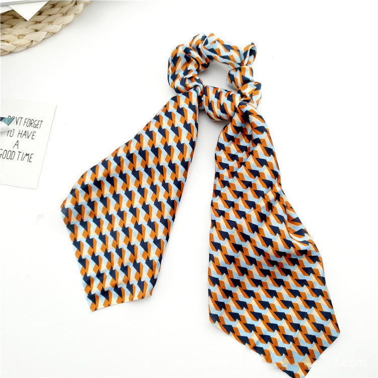 Retro Extra-long Silk Scarf Floating Ribbon Bow Hair Ring
