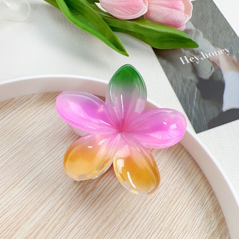 Rainbow Plumeria Rubra Barrettes Gradient Flower Barrettes
