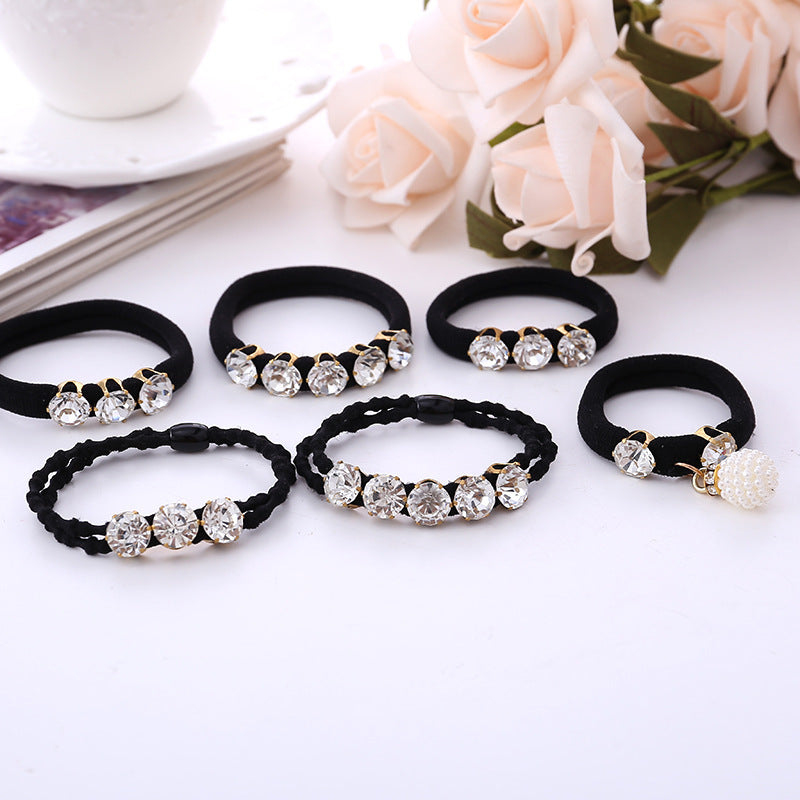 Hair Band Black Seamless Strong Pull Constantly 3 Diamonds Towel Ring