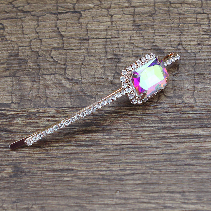 Square Rhinestone Bobby Pin Hair Clip Personality Side Clip Headdress