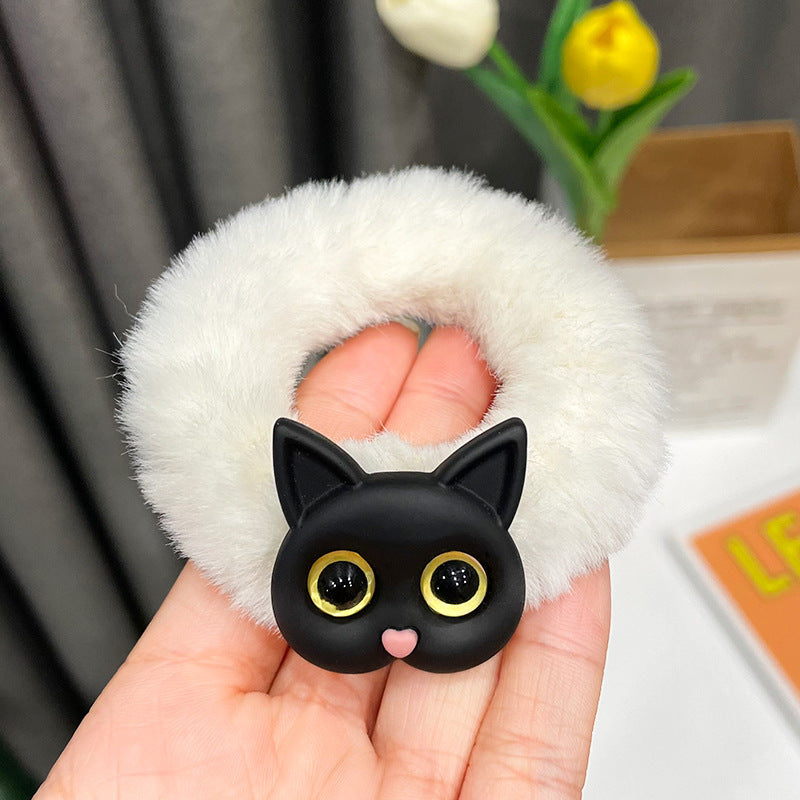 Cute Cartoon Kitten Hair Rope Girly Plush Hair Ring