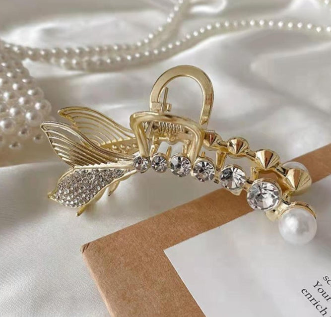 Pearl Catch Clip Metal Shark Clip Hairpin Back Of Head Hair Retro Fishtail Clip Headdress Hair Catch Temperament Hairpin