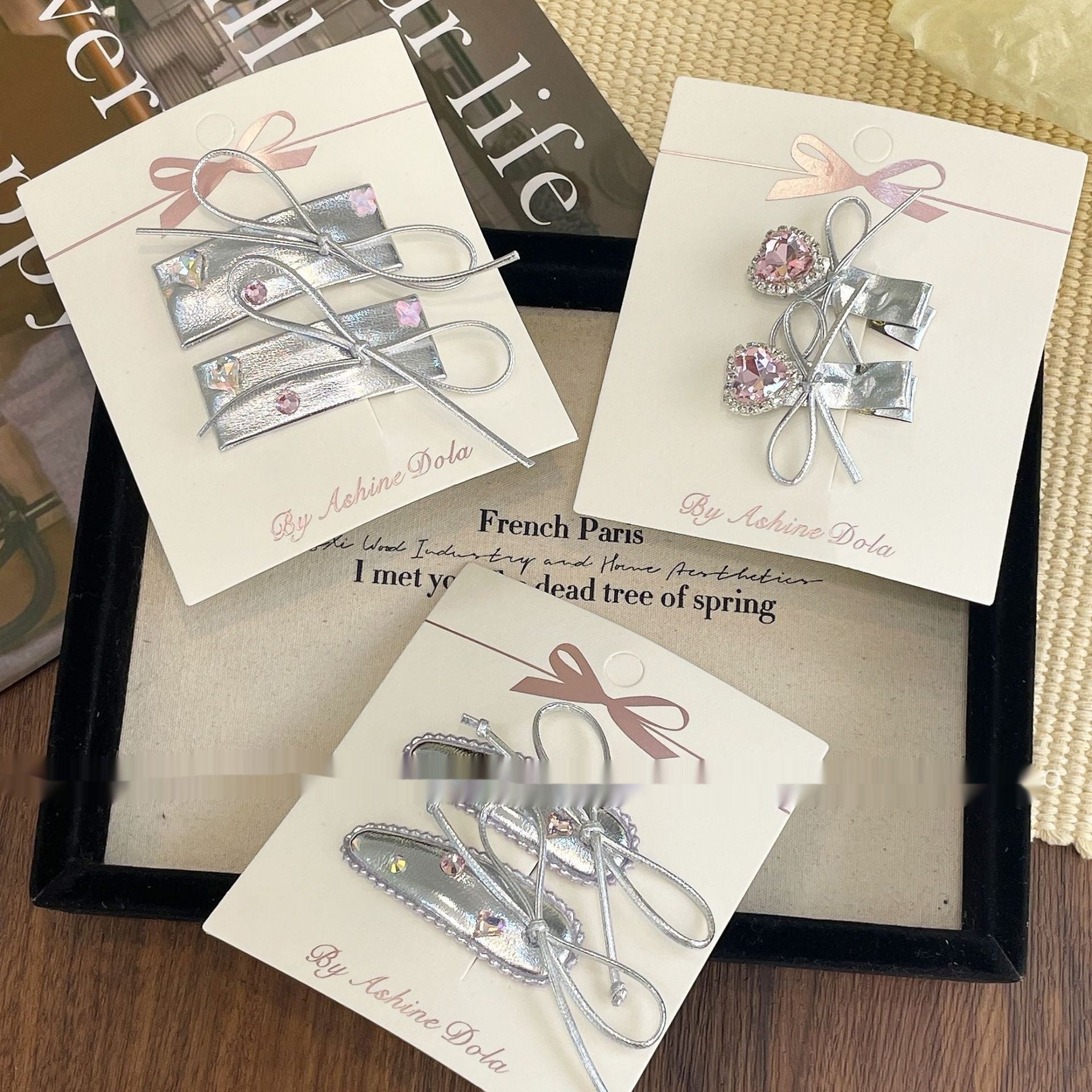 New Sweet Cool Silver Leather Bow Barrettes