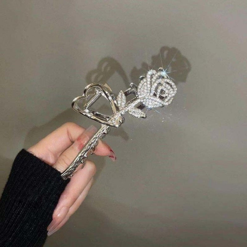 Large Metal Barrettes Gold Silver Love Rose Grip