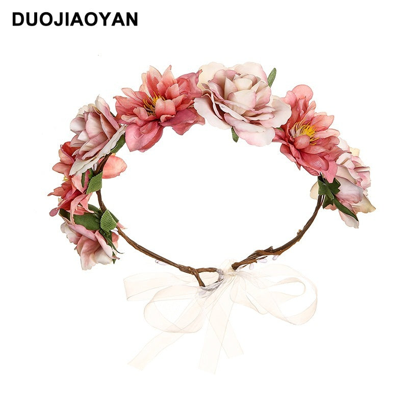 Best Fabric Colorful Rose Flower Garland Hair Accessories